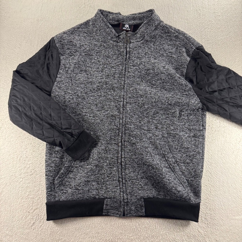 Red Ape Bomber‎ Jacket Mens Large Grey Black Good Quilted Sleeve Marled Zip Up